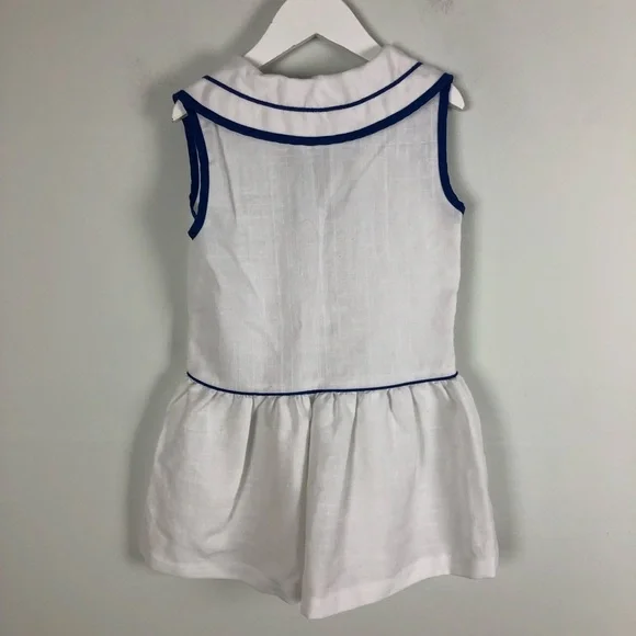 Vintage 6 girls sailor dress white blue collar sleeveless 0068 - Picture 3 of 10